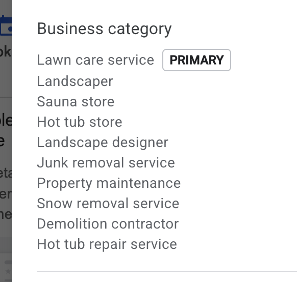Screenshot of the current Martin Services Google Business Profile categories showing ten categories with Lawn care service as primary